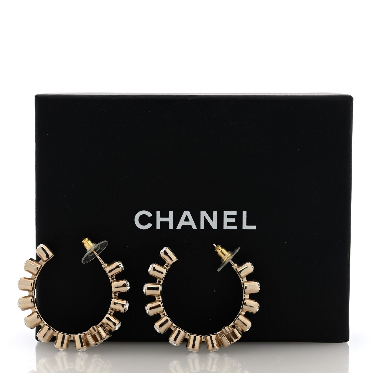 Chanel Crystal CC Hoop Earrings Gold 5 of 5