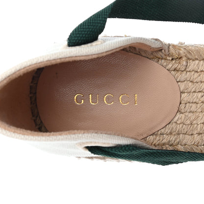 Gucci Canvas Malaga Kid Web Ankle Wrap Espadrille Wedge Sandals 37.5 Green Red Mystic White Emerald 6 of 8