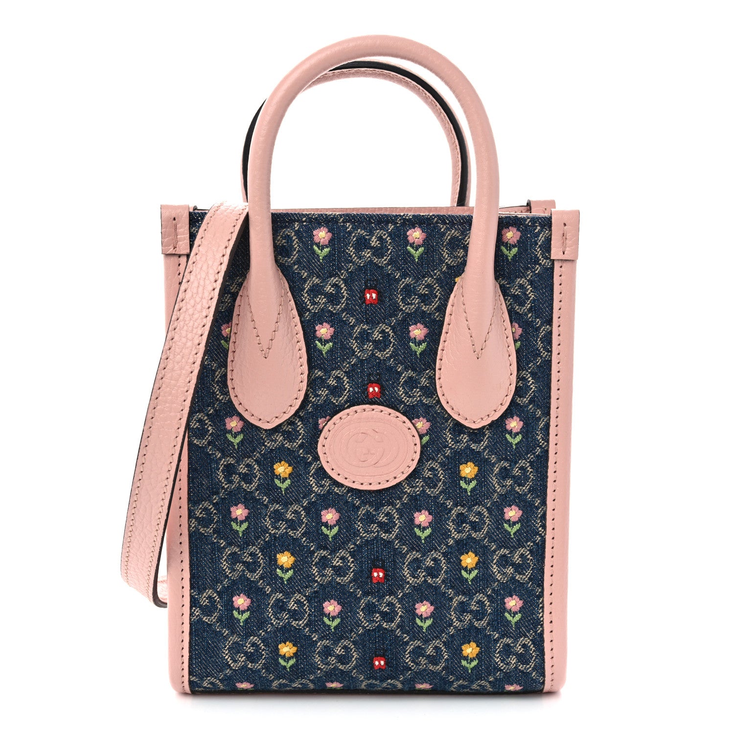 Gucci Denim Dollar Calfskin GG Monogram Mini Retro Interlocking G Tote Bag Blue Tea Multicolor Powder Pink 1 of 11