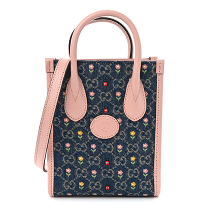 Gucci Denim Dollar Calfskin GG Monogram Mini Retro Interlocking G Tote Bag Blue Tea Multicolor Powder Pink 1 of 11