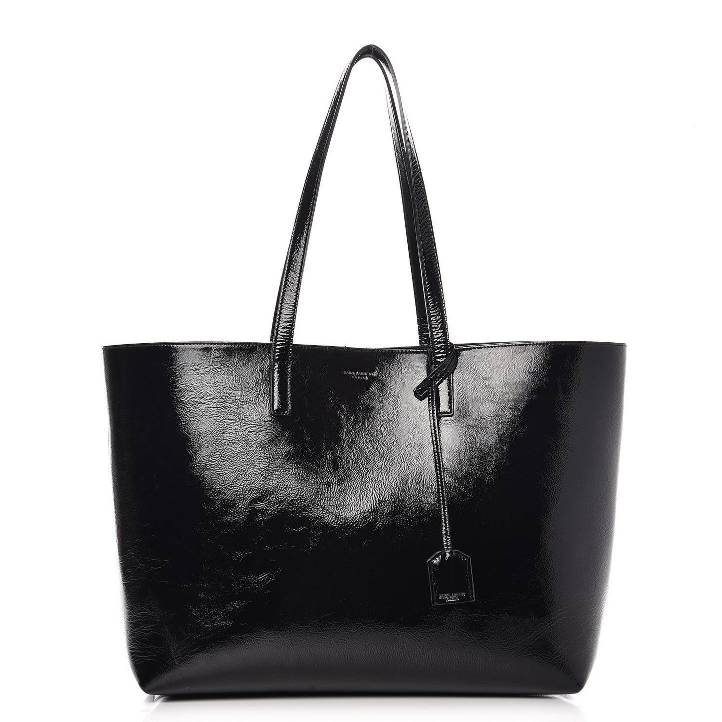 Patent Calfskin Large Shopping Tote Black