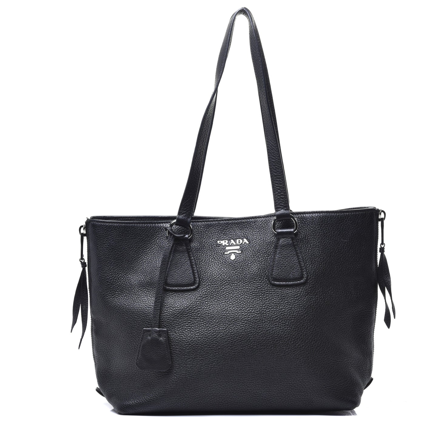 Vitello Phenix Side Zip Shopping Tote Black