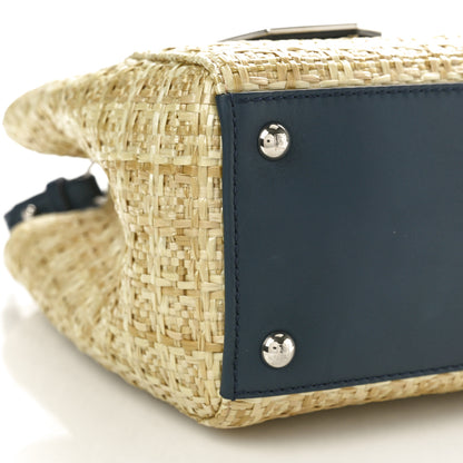 Fendi Woven Raffia Vitello Petite 2Jours Tote Natural Navy 9 of 10