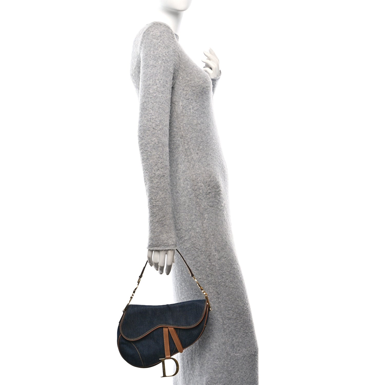 Christian Dior Denim Calfskin Saddle Bag Blue 2 of 10