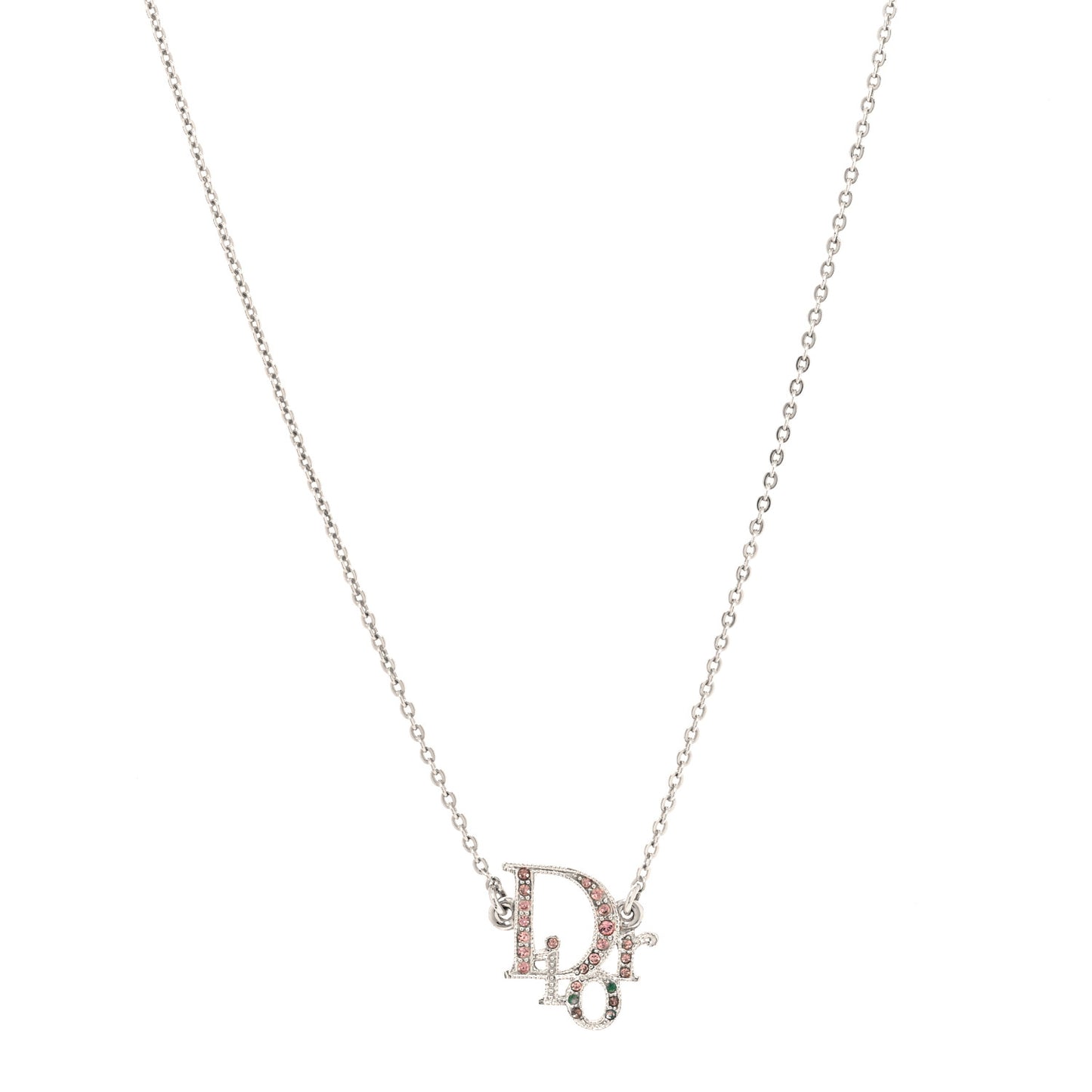 Metal Crystal Logo Choker Necklace Silver Pink