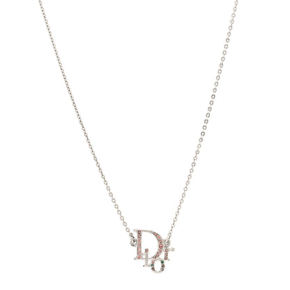 Christian Dior Metal Crystal Logo Choker Necklace Silver Pink 1 of 5