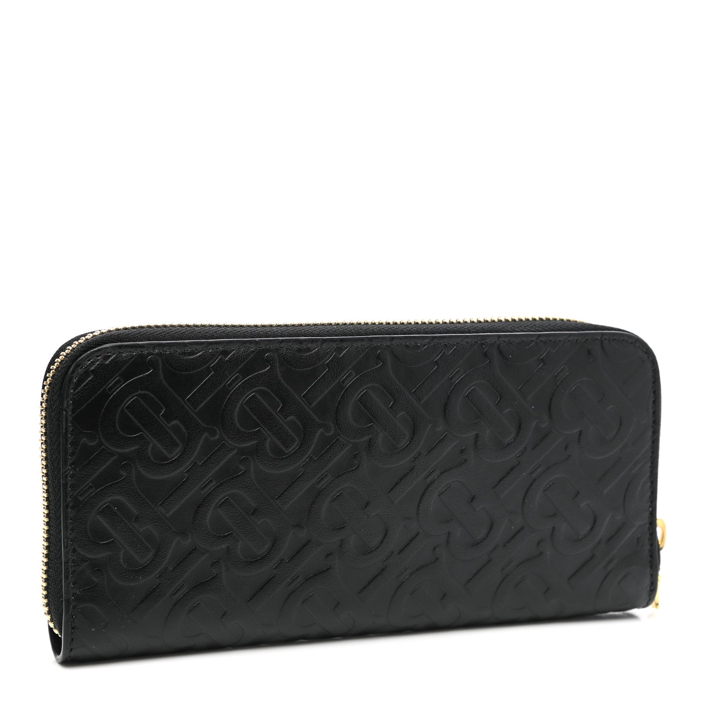 Calfskin Embossed Monogram Zip Around Wallet Black
