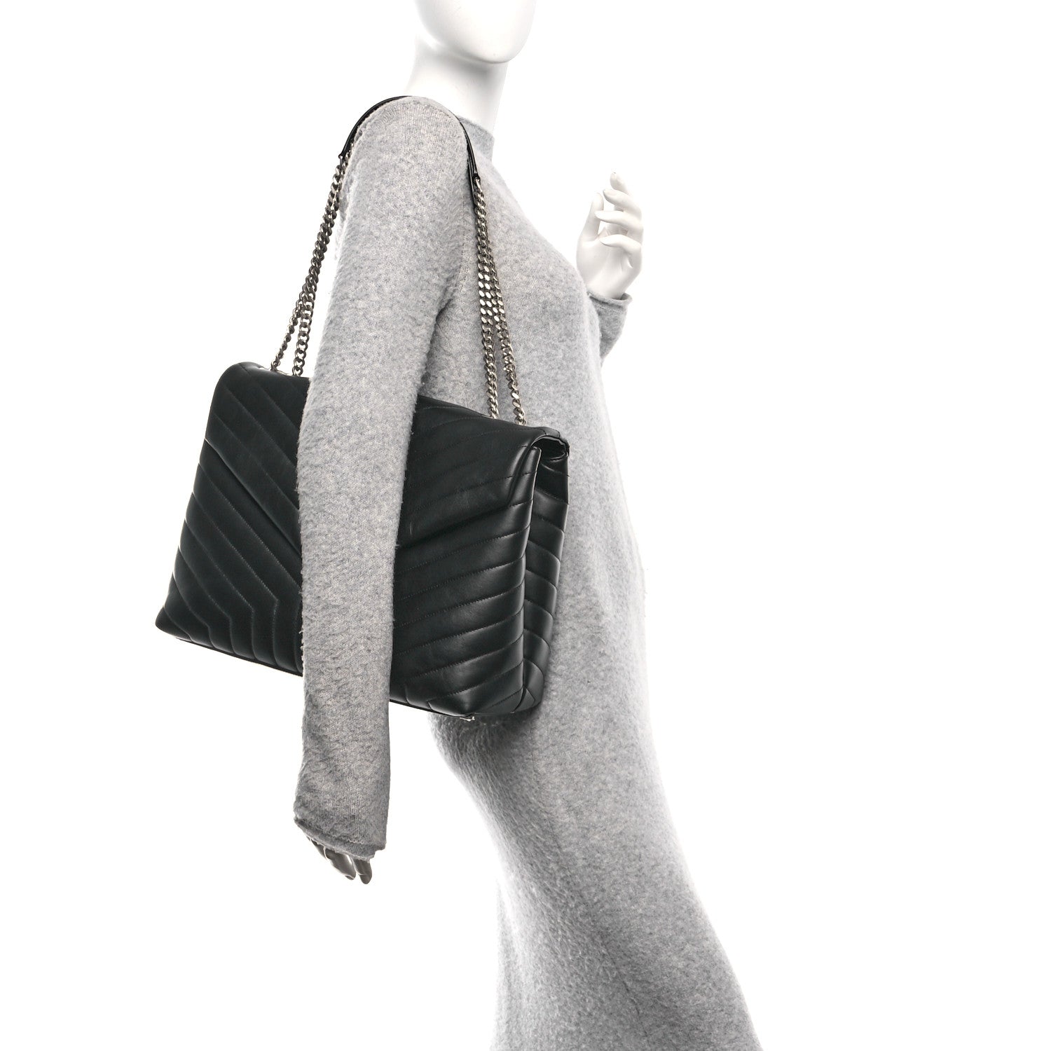 Saint Laurent Calfskin Y Quilted Monogram Large Loulou Chain Satchel Black 2 of 10