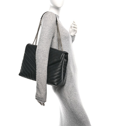 Saint Laurent Calfskin Y Quilted Monogram Large Loulou Chain Satchel Black 2 of 10