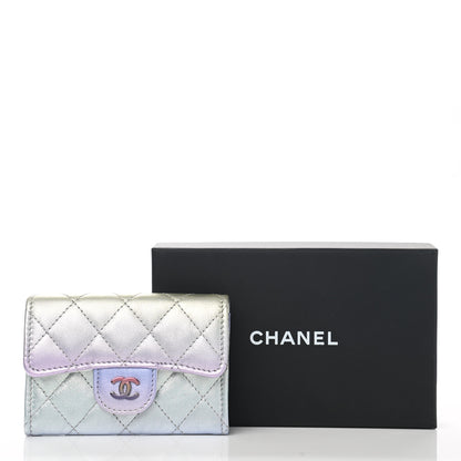 Chanel Gradient Metallic Calfskin Quilted Flap Card Holder Wallet Silver Blue Yellow Purple 9 of 9