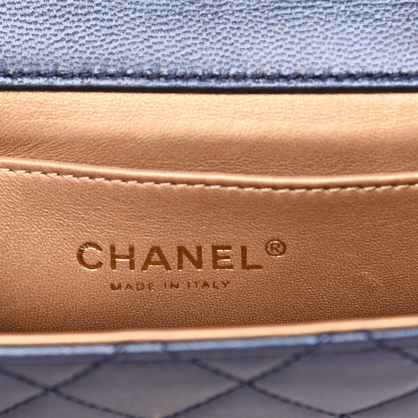 Iridescent Lambskin Quilted Chic Pearls Flap Navy Blue