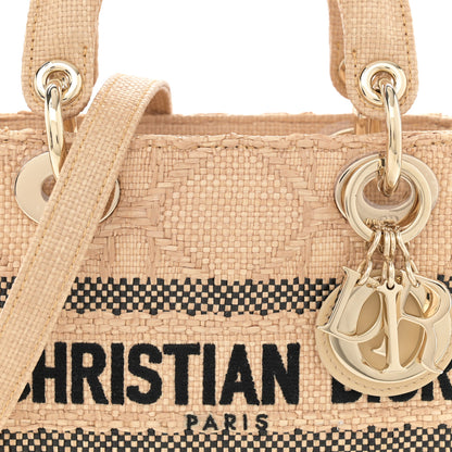 Christian Dior Raffia Woven Cannage Embroidered Mini Lady D-Lite Natural Black 8 of 12