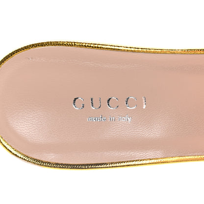 Gucci Metallic Nappa Crawford Knotted Mid Heel Slides 38 Gold 10 of 14