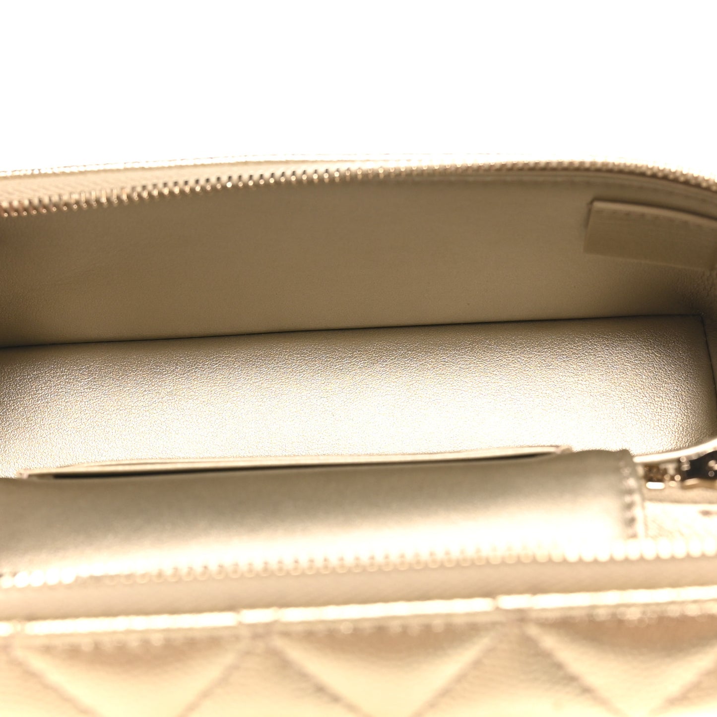 Metallic Caviar Quilted Trendy Handle Slim Vanity Gold
