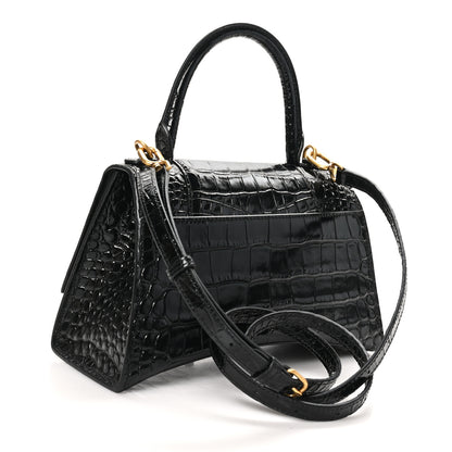 Balenciaga Shiny Calfskin Crocodile Embossed Small Hourglass Top Handle Bag Black 3 of 11