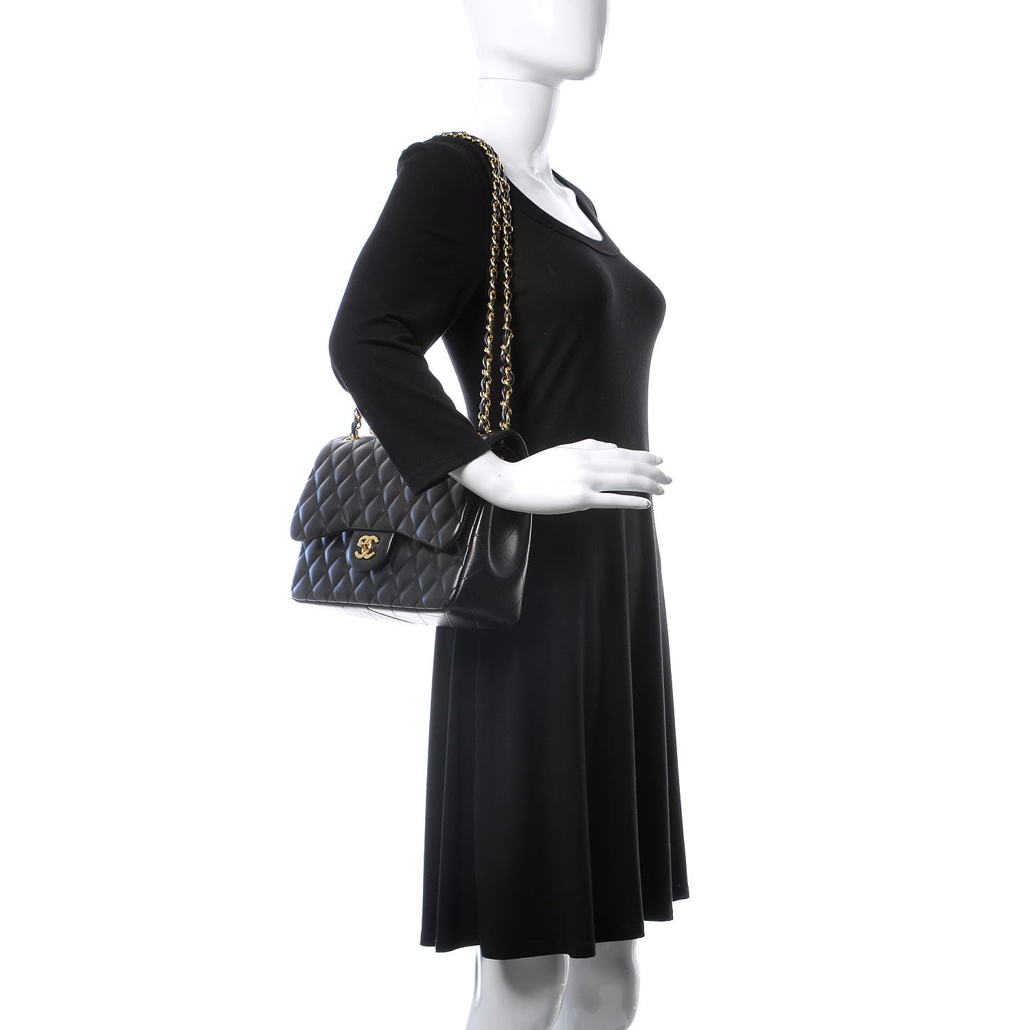 Chanel Lambskin Quilted Jumbo Double Flap Black 2 of 8
