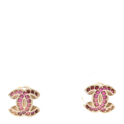 Chanel Crystal Timeless CC Earrings Gold Light Pink 1 of 5