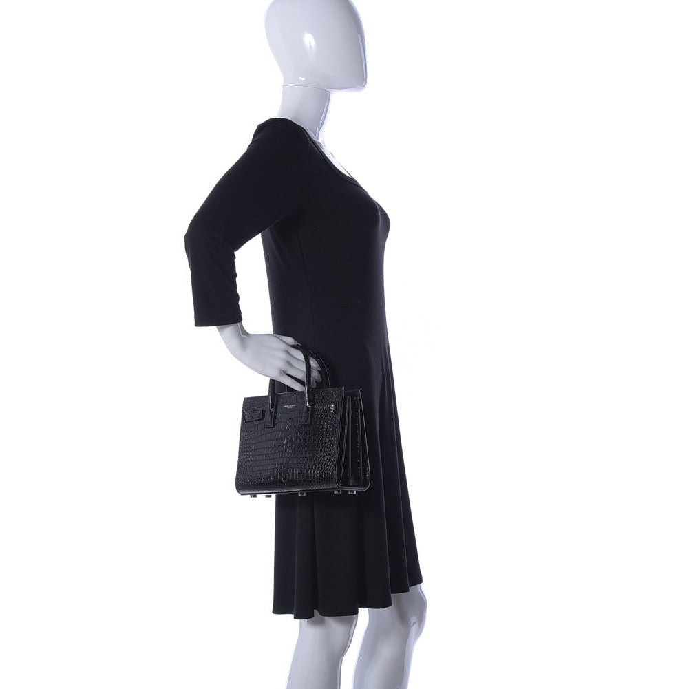 Saint Laurent Calfskin Crocodile Embossed Nano Sac De Jour Black 2 of 10