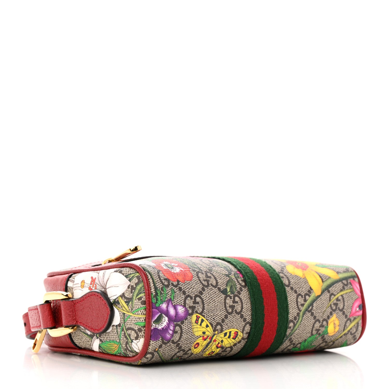 Gucci GG Supreme Monogram Flora Web Mini Ophidia Shoulder Bag Red 4 of 13