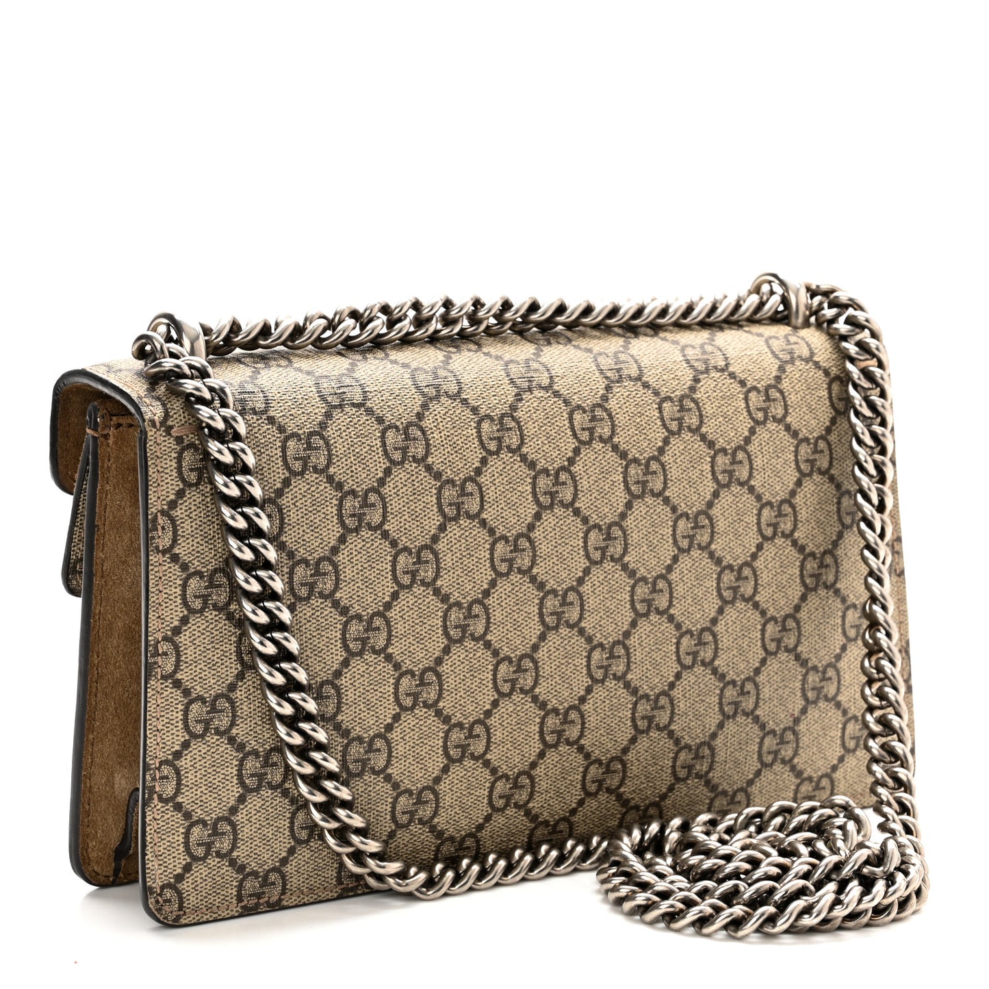 GG Supreme Monogram Suede Crystal Small Dionysus Shoulder Bag Beige Ebony Taupe