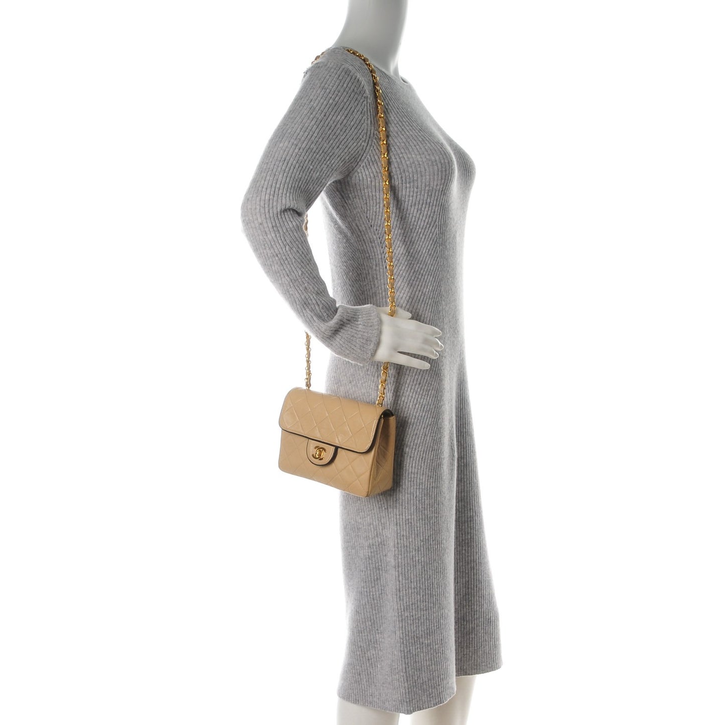 Lambskin Quilted Mini Square Flap Beige