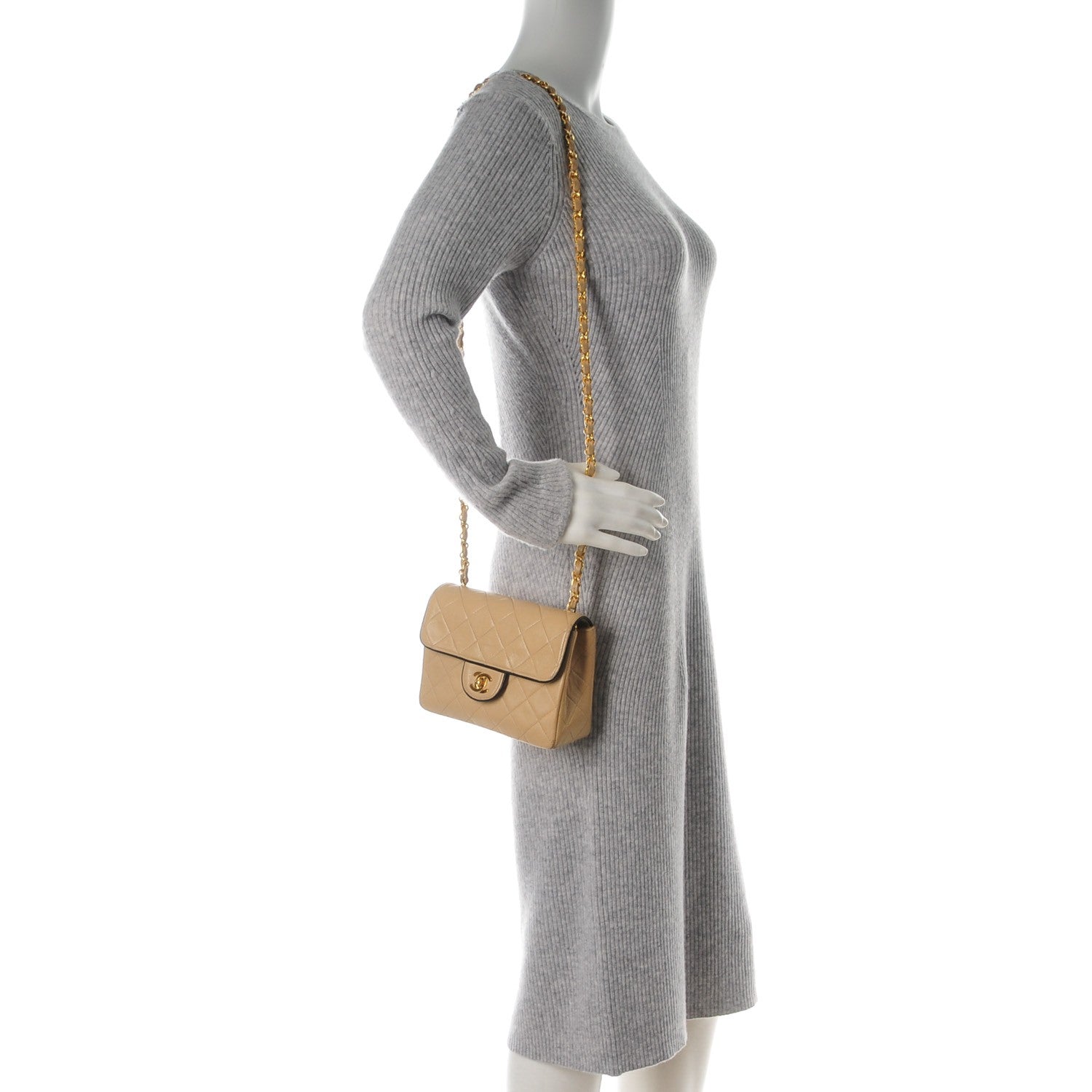 Chanel Lambskin Quilted Mini Square Flap Beige 2 of 9