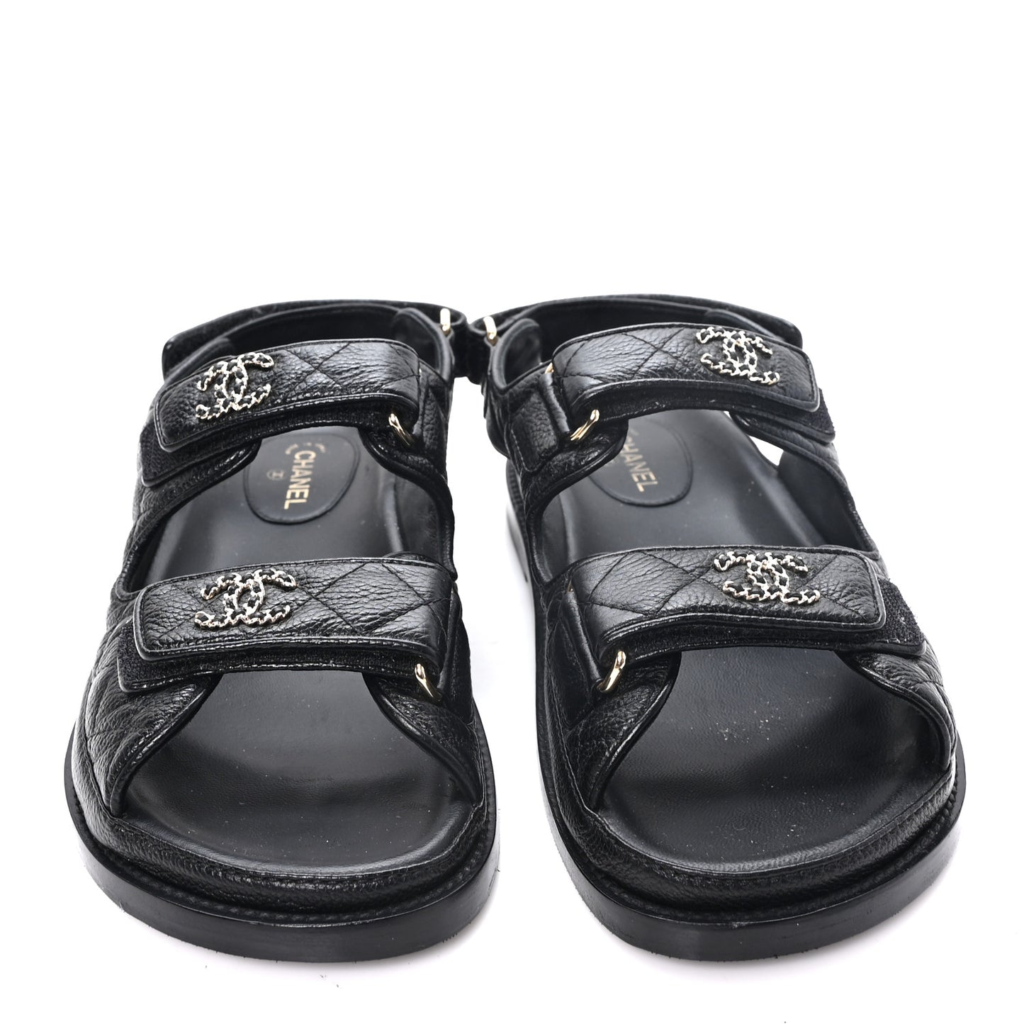 Grained Calfskin Velcro Dad Sandals 37 Black