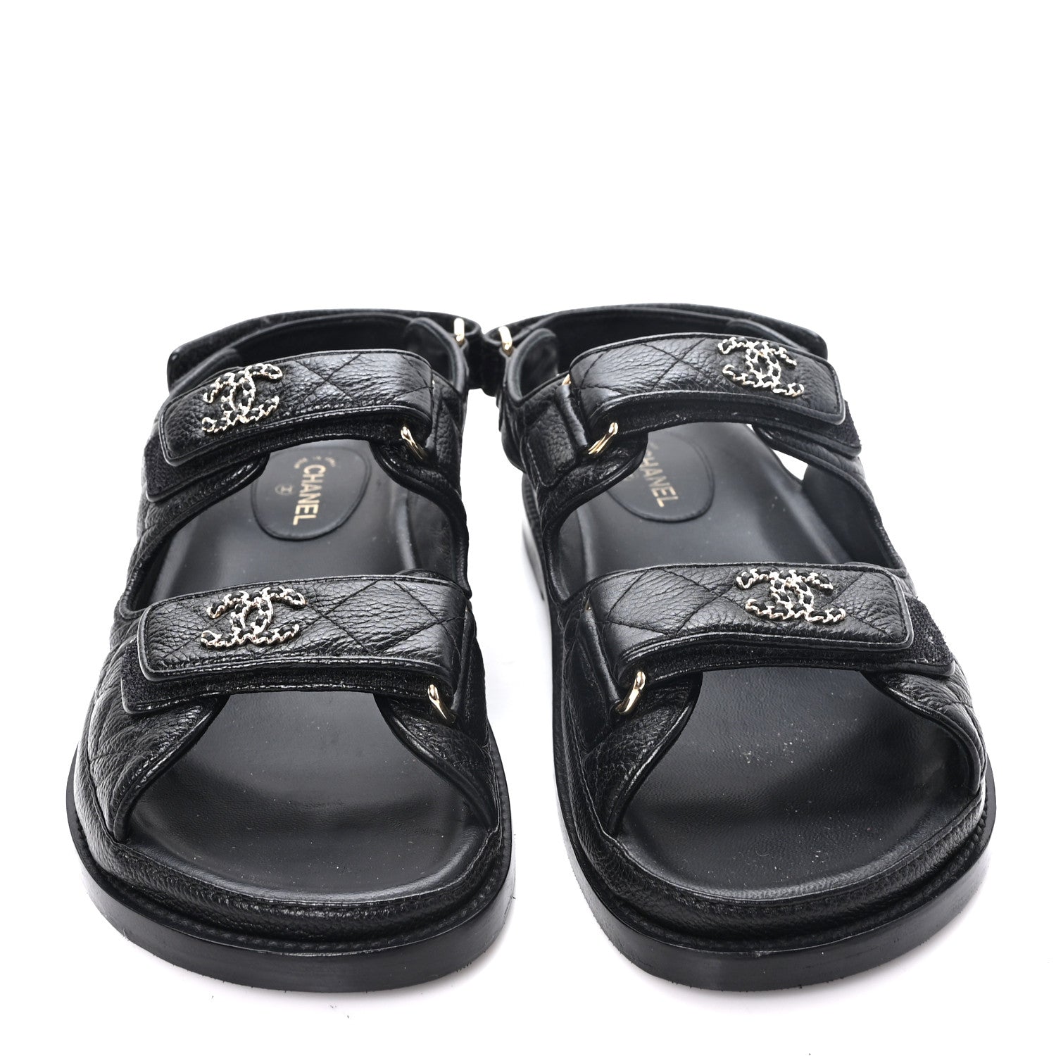 Chanel Grained Calfskin Velcro Dad Sandals 37 Black 3 of 10