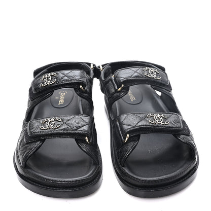 Chanel Grained Calfskin Velcro Dad Sandals 37 Black 3 of 10