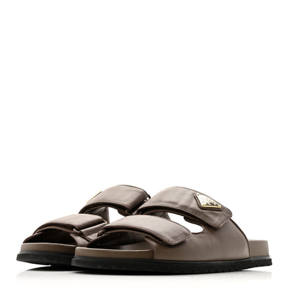 Prada Nappa Logo Velcro Strap Slide Sandals 38.5 Cacao 4 of 11