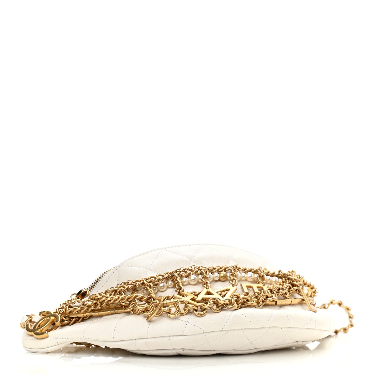 Chanel Lambskin Quilted All About Chains Waist Belt Bag White 4 of 10