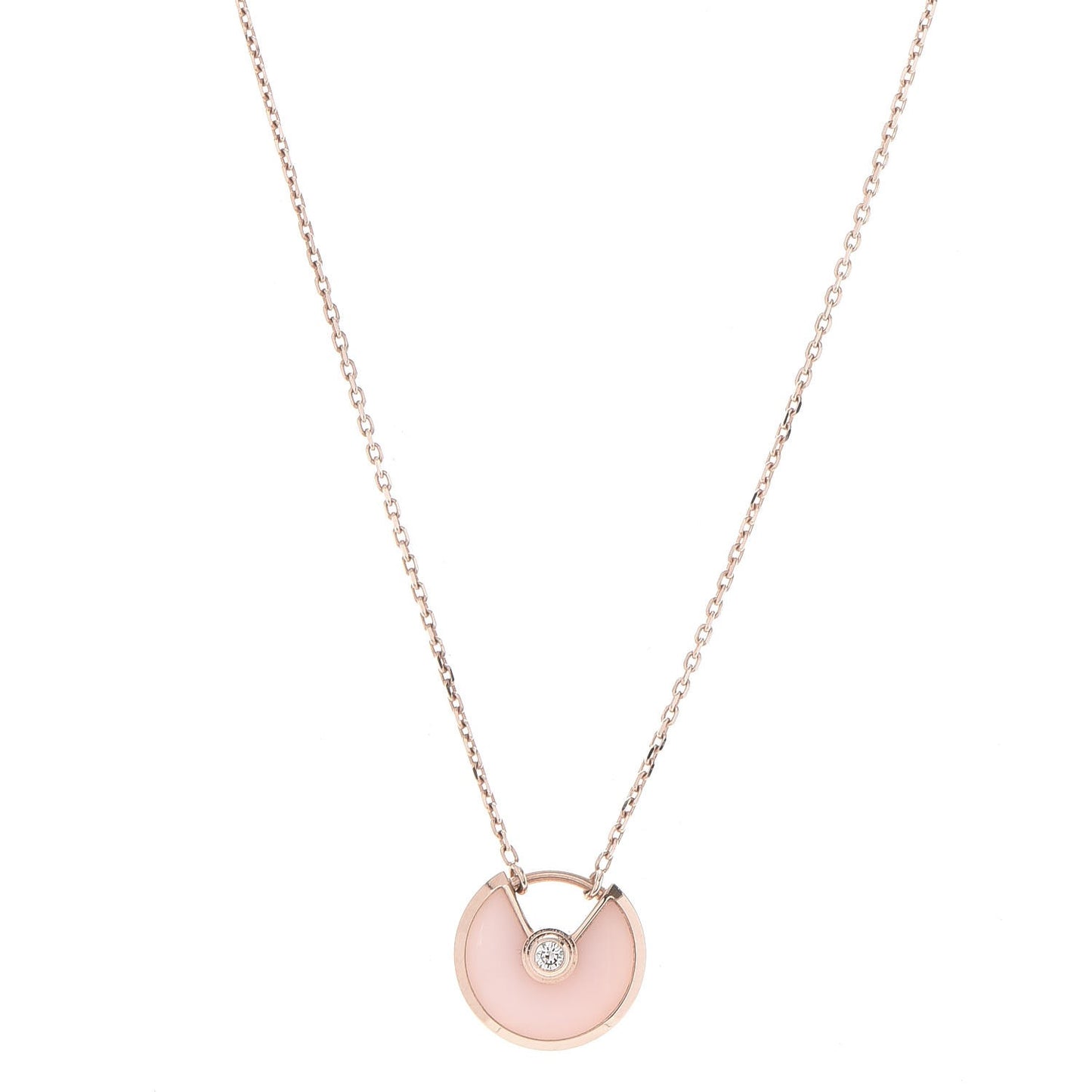 18K Pink Gold Diamond Pink Opal XS Amulette de Cartier Pendant Necklace