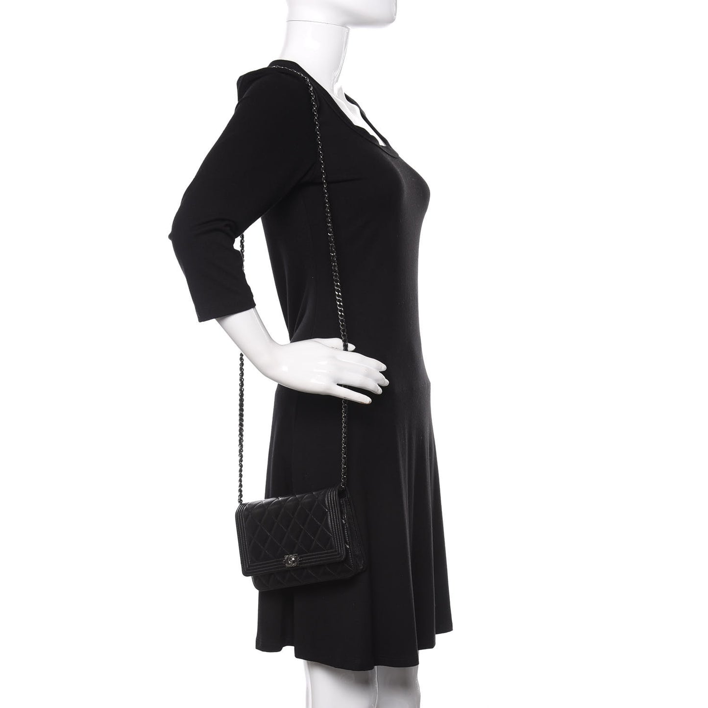 Lambskin Quilted Boy Wallet On Chain WOC Black