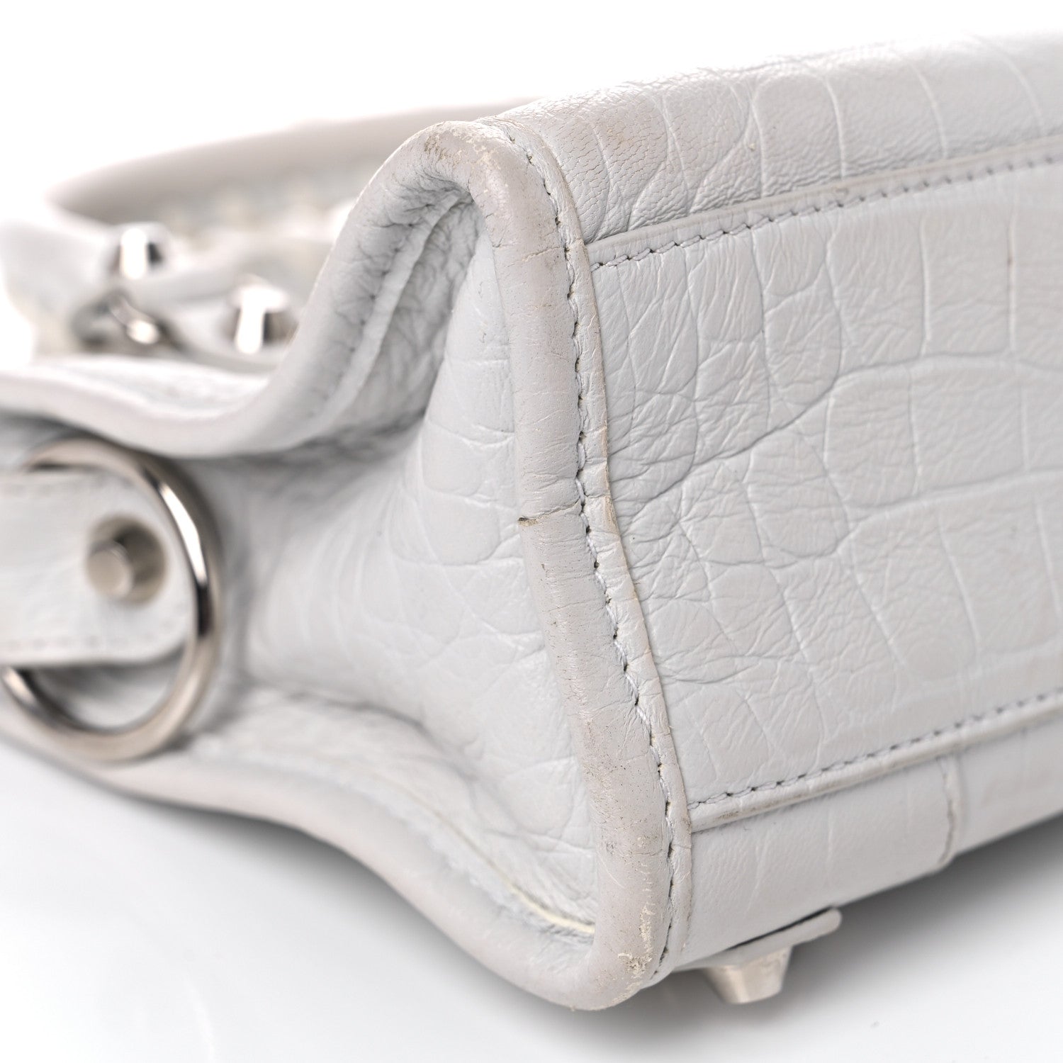 Balenciaga Matte Supple Lambskin Crocodile Embossed Classic Silver Hardware Mini City White 15 of 18