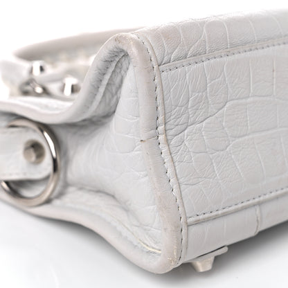 Balenciaga Matte Supple Lambskin Crocodile Embossed Classic Silver Hardware Mini City White 15 of 18