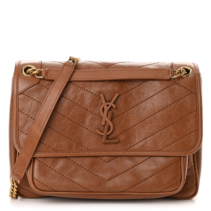 Saint Laurent Crinkled Calfskin Matelasse Monogram Medium Niki Chain Satchel Caramel 1 of 9