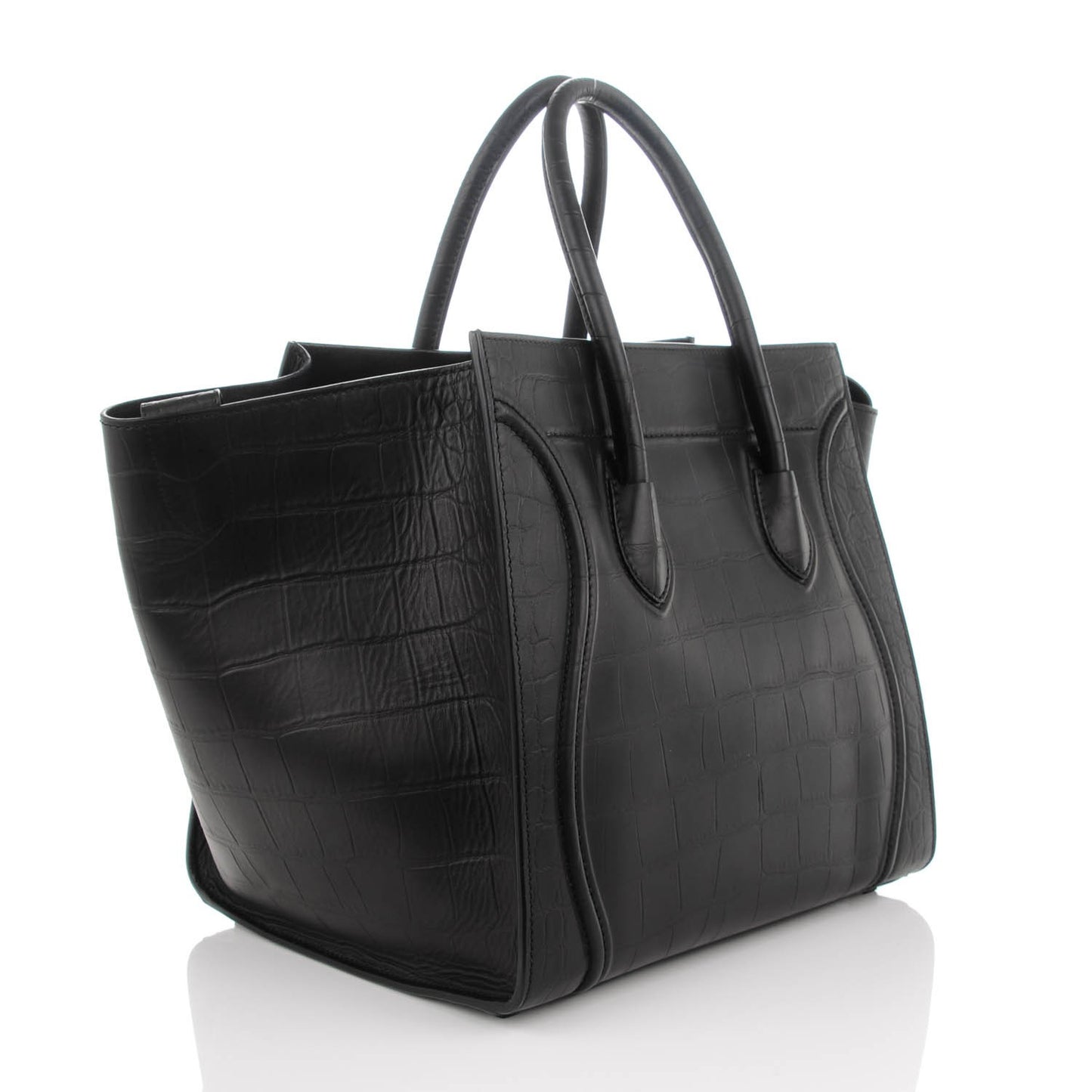 Crocodile Embossed Calfskin Medium Phantom Luggage Black