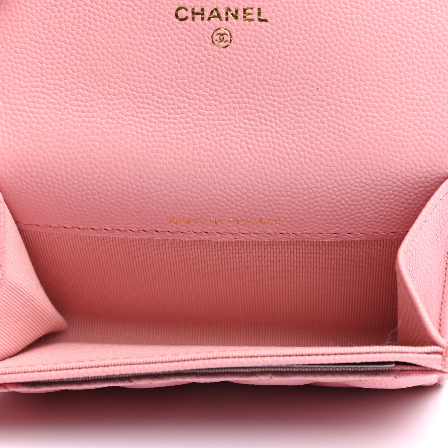 Caviar Quilted Flap Card Holder Wallet Pink