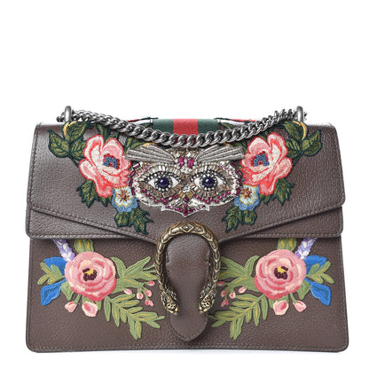 Gucci Calfskin Web Owl Embroidered Medium Dionysus Shoulder Bag New Acero Multicolor 1 of 10