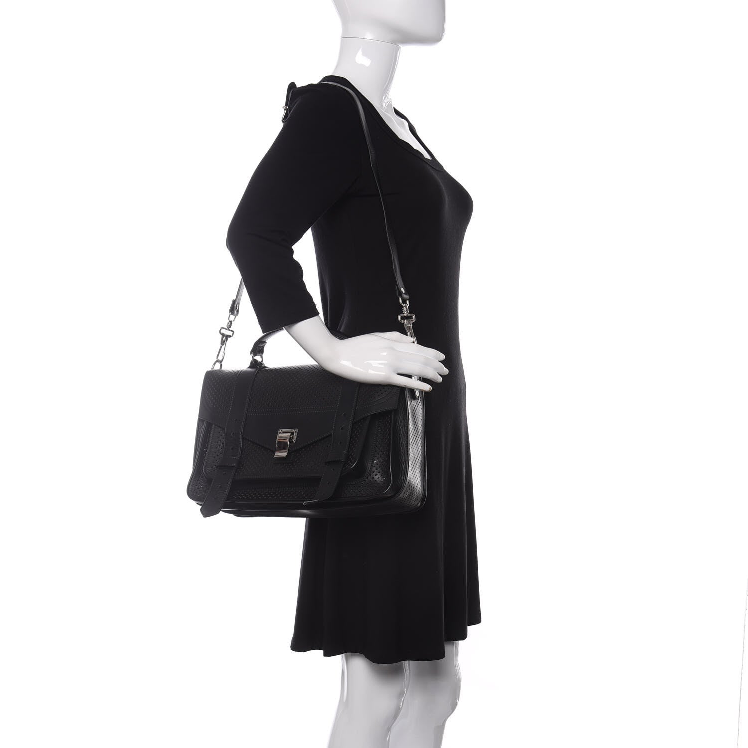 Proenza Schouler Lambskin Perforated Medium PS1 Satchel Black 2 of 12