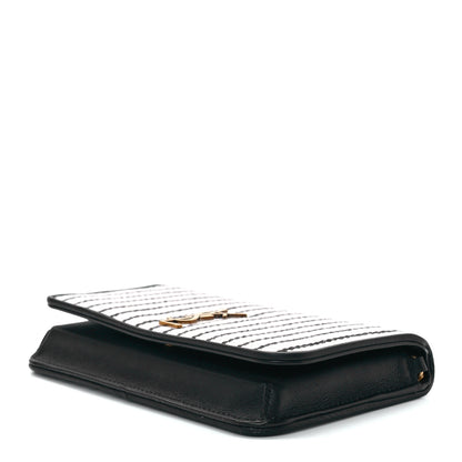 Saint Laurent Canvas Striped Phone Holder Crossbody Beige Black 8 of 10