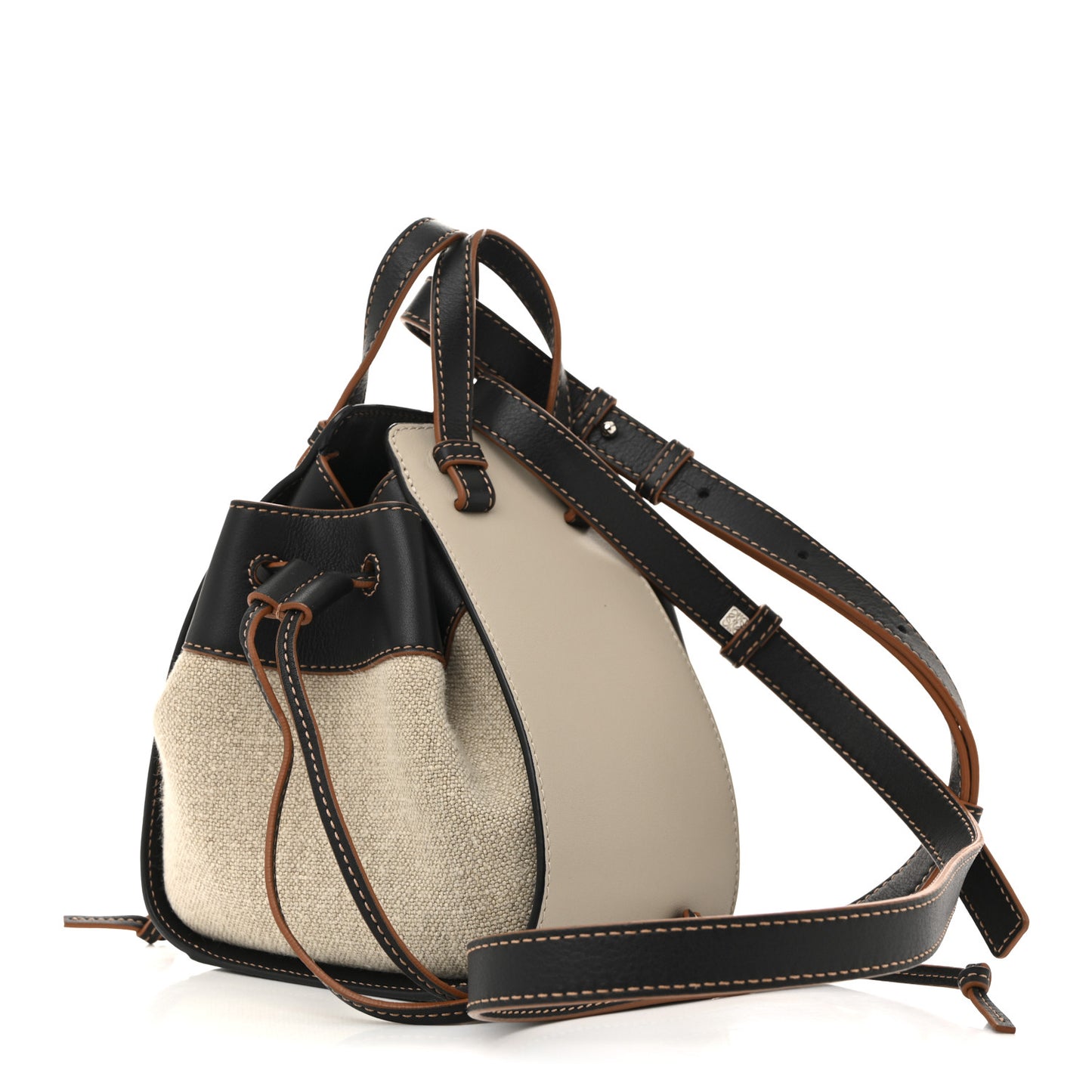 Calfskin Canvas Mini Hammock Shoulder Bag Mink Black