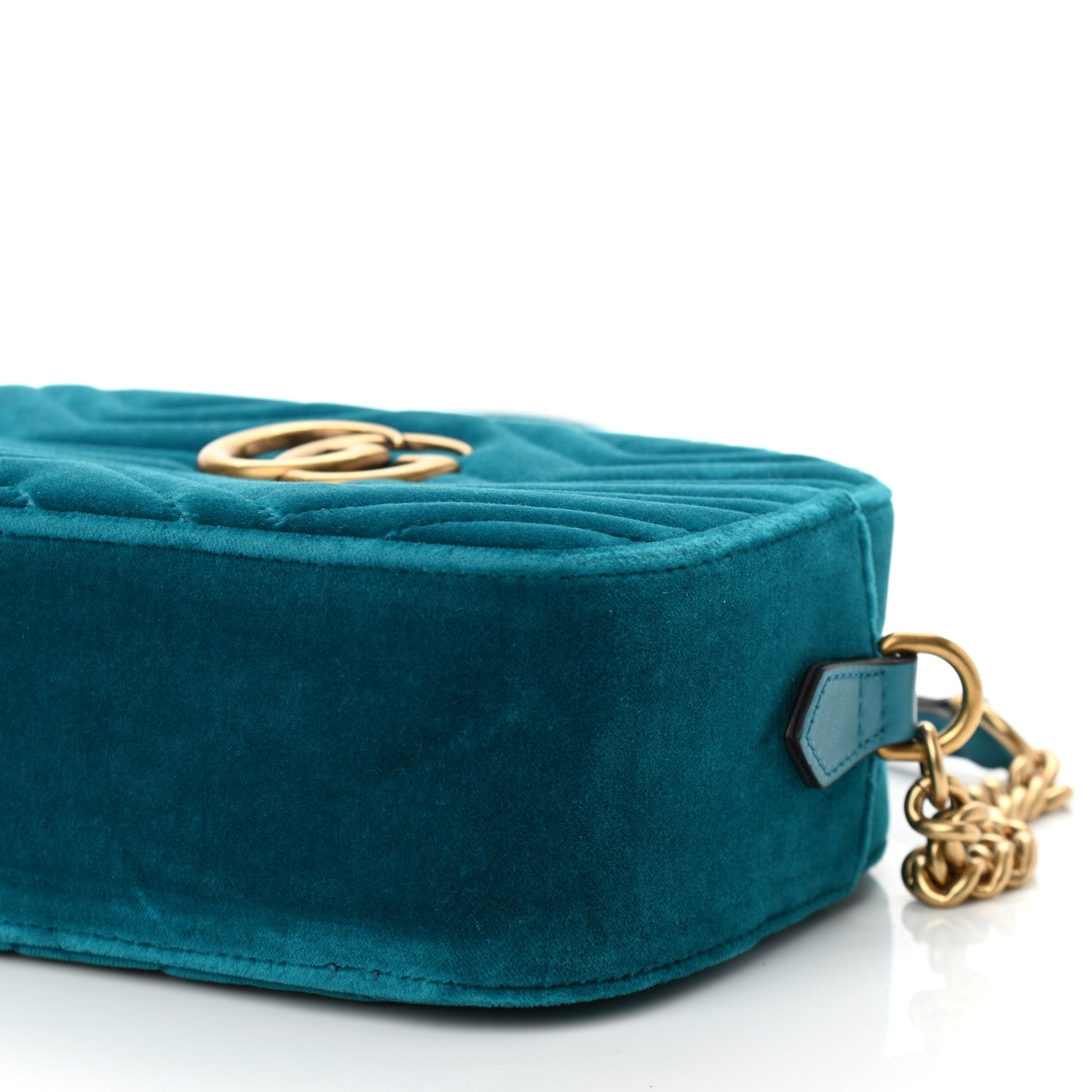 Gucci Velvet Matelasse Small GG Marmont Chain Shoulder Bag Pavone Cyan 10 of 10