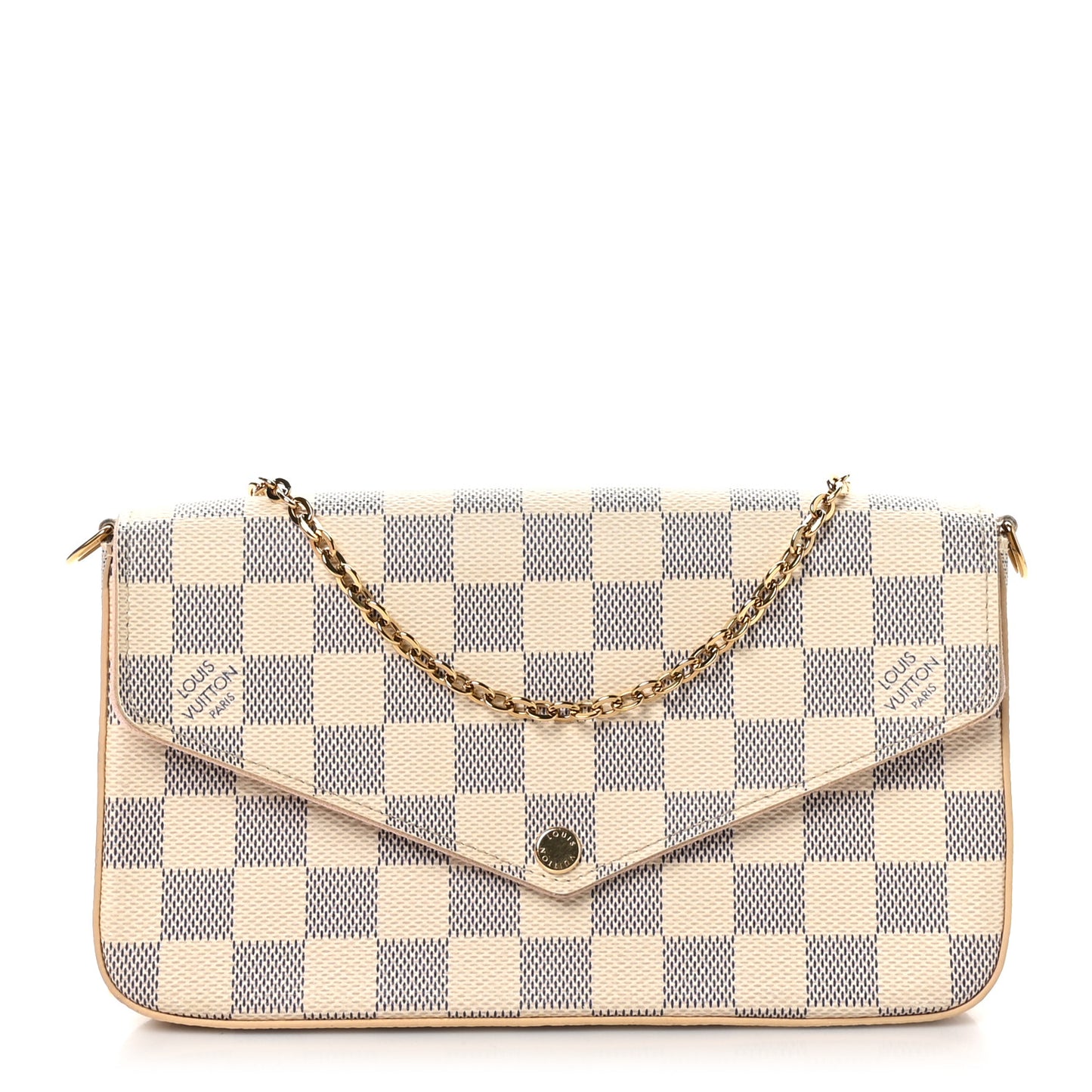 Damier Azur Pochette Felicie Chain Wallet Rose Ballerine