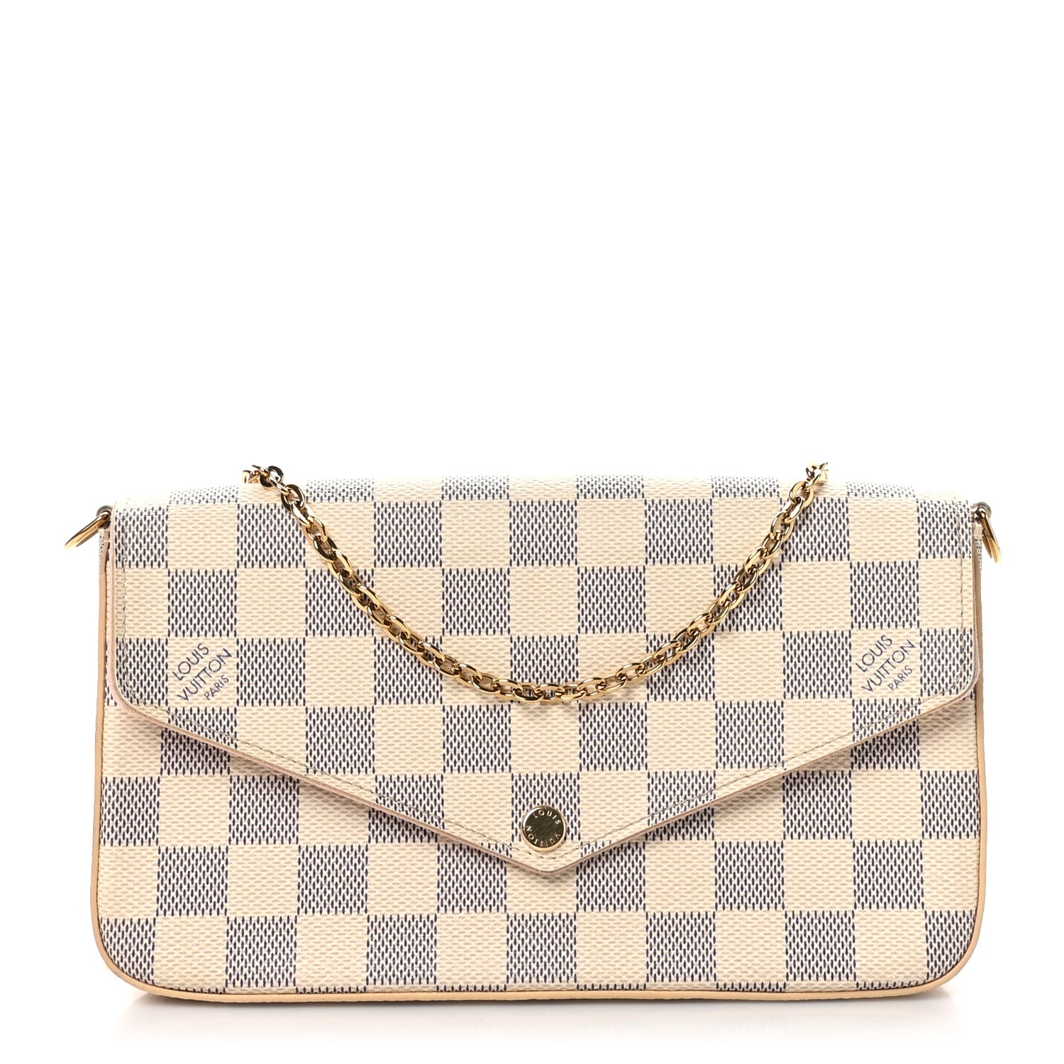 Louis Vuitton Damier Azur Pochette Felicie Chain Wallet Rose Ballerine 1 of 12