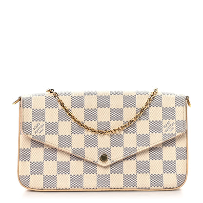 Louis Vuitton Damier Azur Pochette Felicie Chain Wallet Rose Ballerine 1 of 12