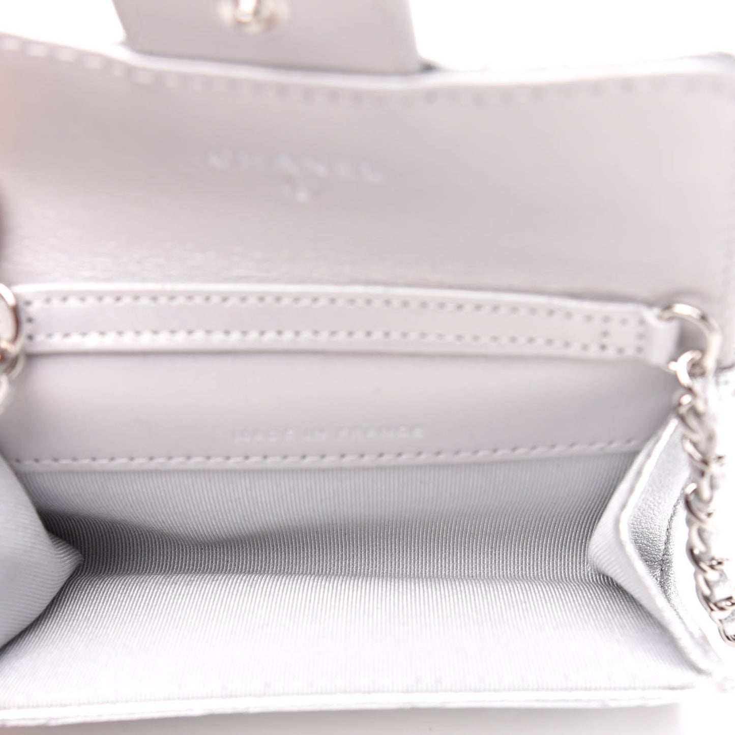 Metallic Lambskin Quilted Belt Bag Silver