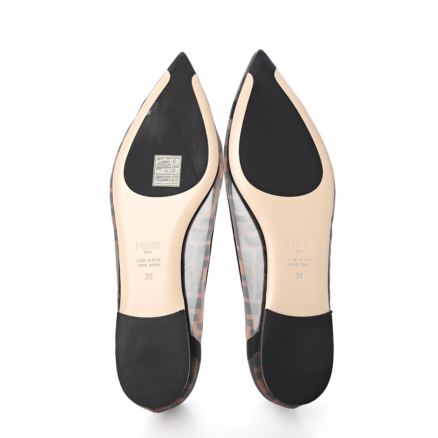 Fendi Mesh FF Skimmer Ballerina Flats 38 Tobacco Moro Black 5 of 8
