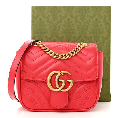 Gucci Calfskin Matelasse Mini GG Marmont Square Shoulder Bag Hibiscus Red 12 of 12