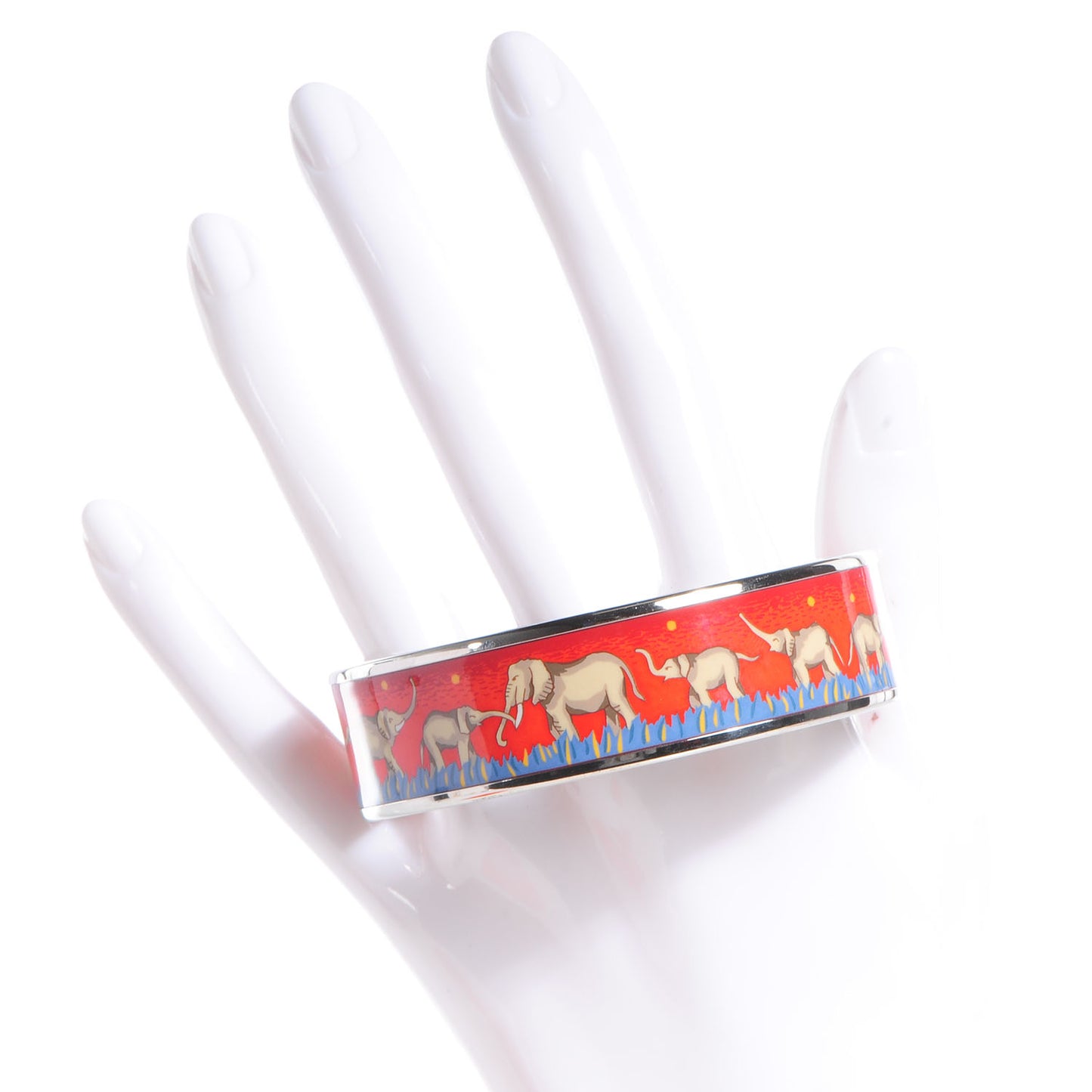Enamel Printed Elephants Grazing Wide Bracelet 70